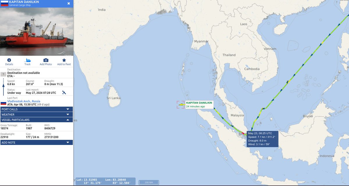 Russian Cargo Ships Enter Indian Ocean via Malacca Strait