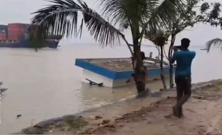 Container Ship Nawata Bhum Collides with Riverbank in East India