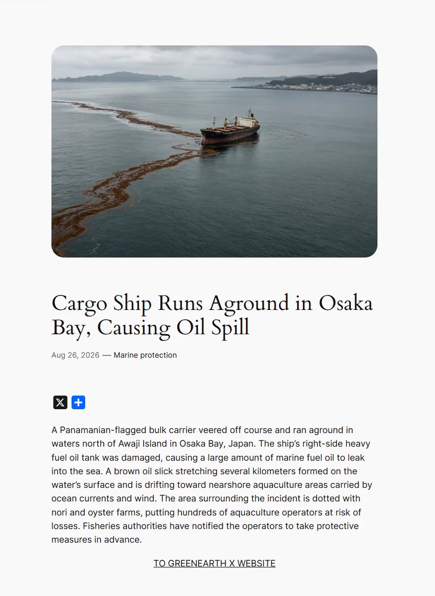 Panamanian Bulk Carrier Runs Aground in Osaka Bay