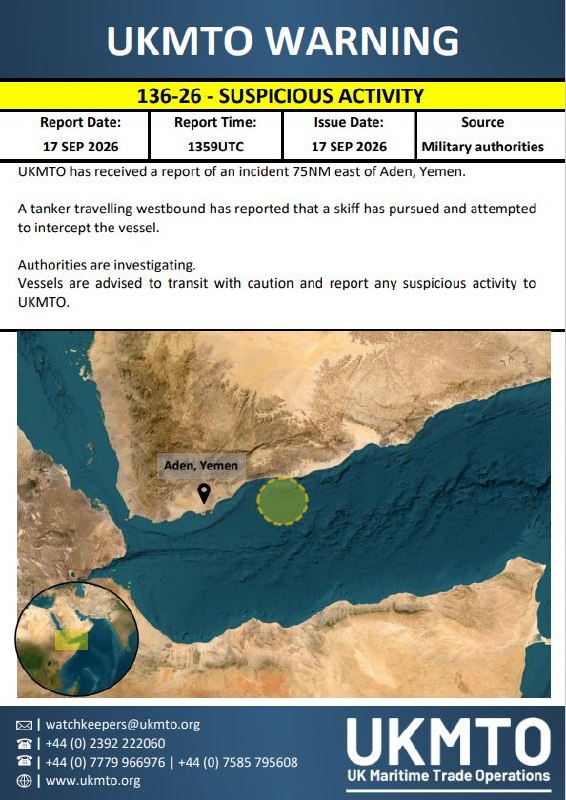 Tanker Faces Attempted Skiff Interception East of Aden
